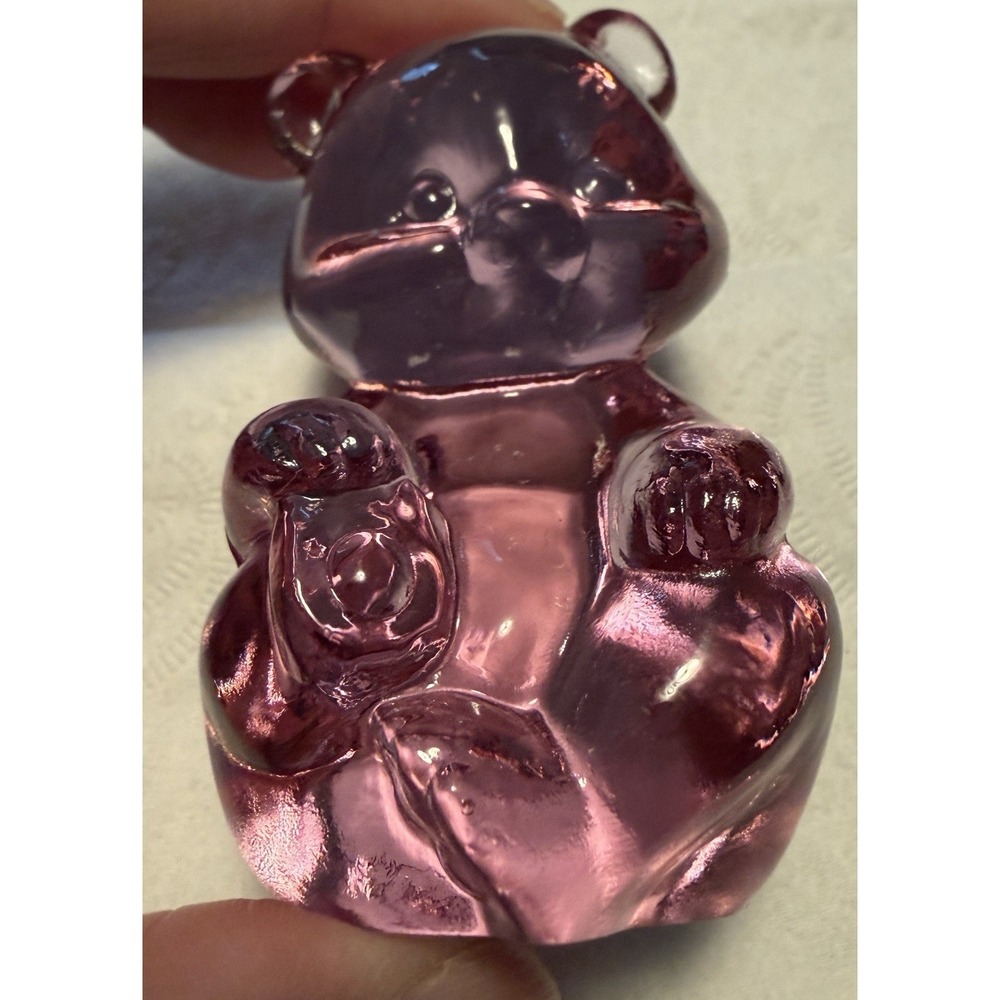 Fenton Glass Approx 3" Tall Pink Seated Sitting Bear Figurine Stamped Marked